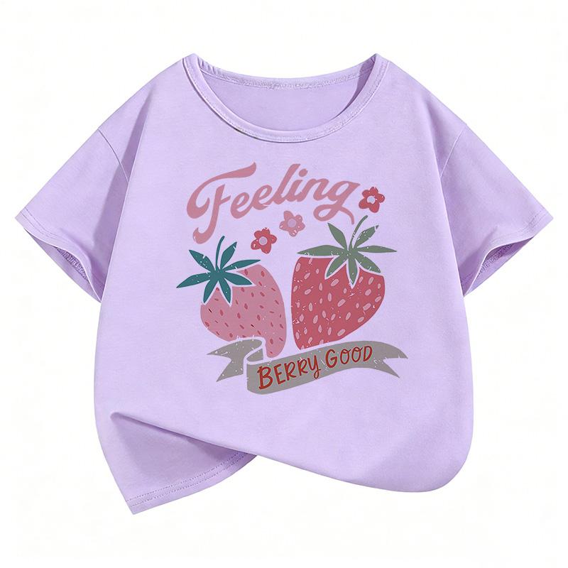 Fashion Strawberry Design T Shirts Girls Y2k Sweet Kids Short Sleeve Children's T-shirt Summer Spring Casual Top Tee