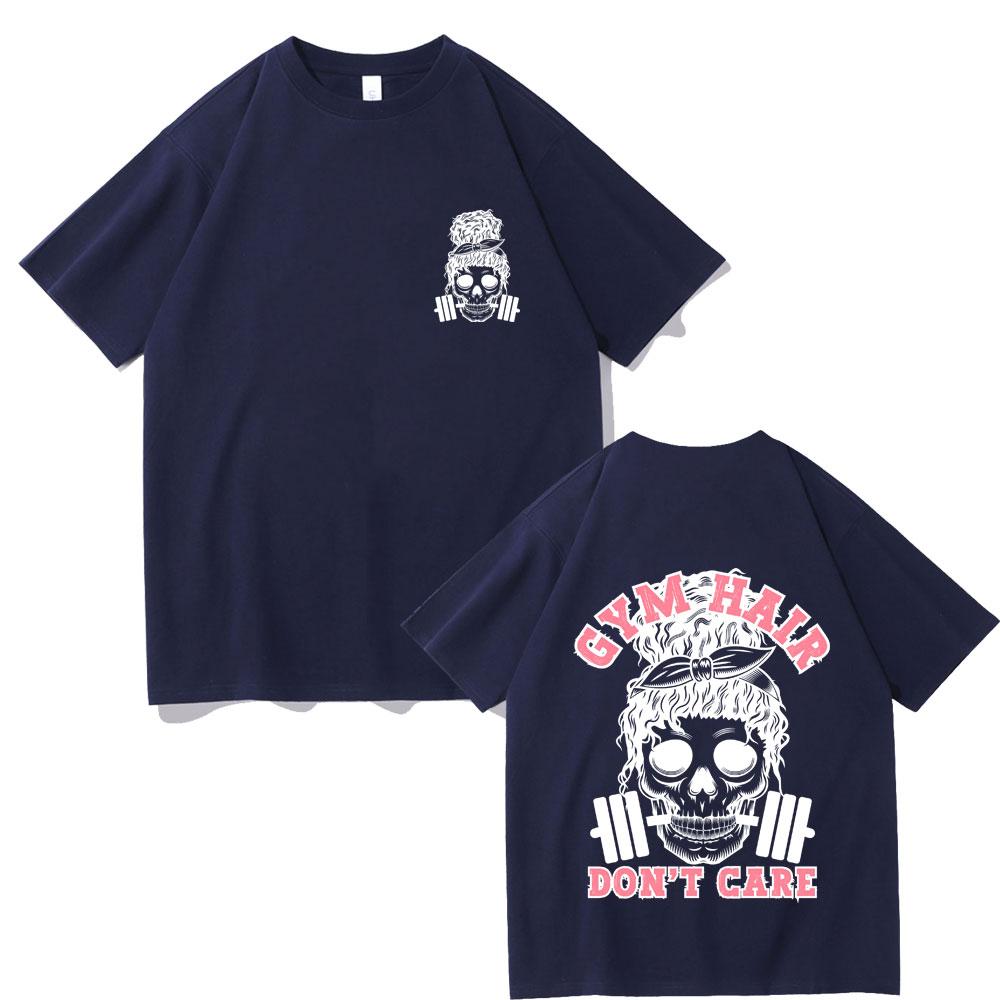 Gym Hair Dont Care Double Sided Graphic T Shirts Men Women Funny Skeleton Print Tshirt Men Women Fashion Oversized Streetwear