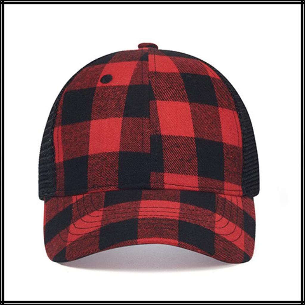 Czapka Siatkowa Wzór Szachownicy Perforowana Czapka Do Biegania Na Zewnątrz CA710 [White Fang] Damska (czerwony czarny)