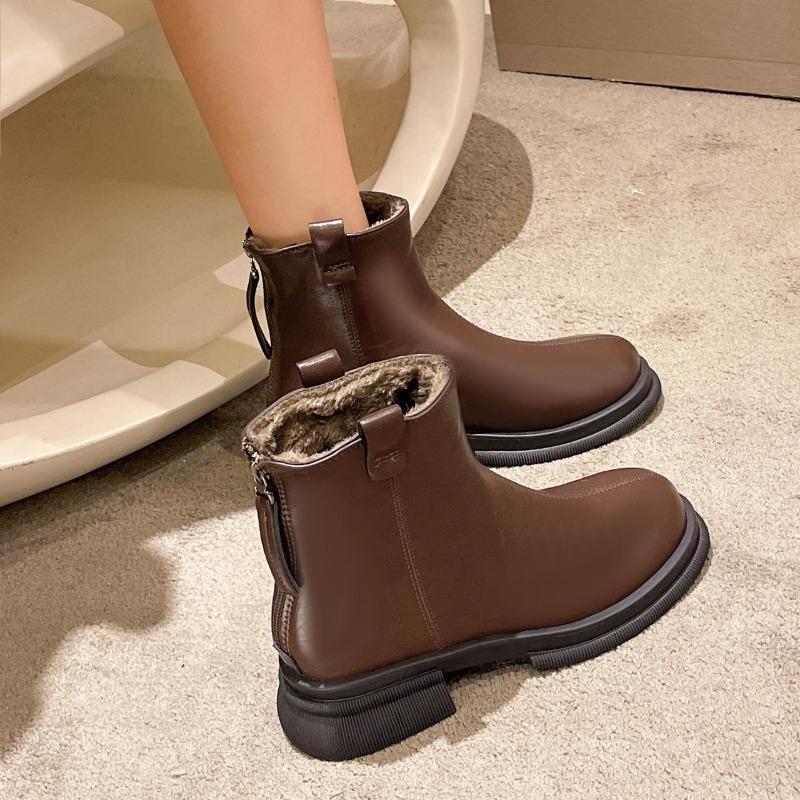 Novas Botas de Tornozelo Femininas Moda Feminina Salto Quadrado Sapatos de Salto Baixo Botas de Senhora Couro Mulher Salto Baixo Manter Quente Botas de Tornozelo