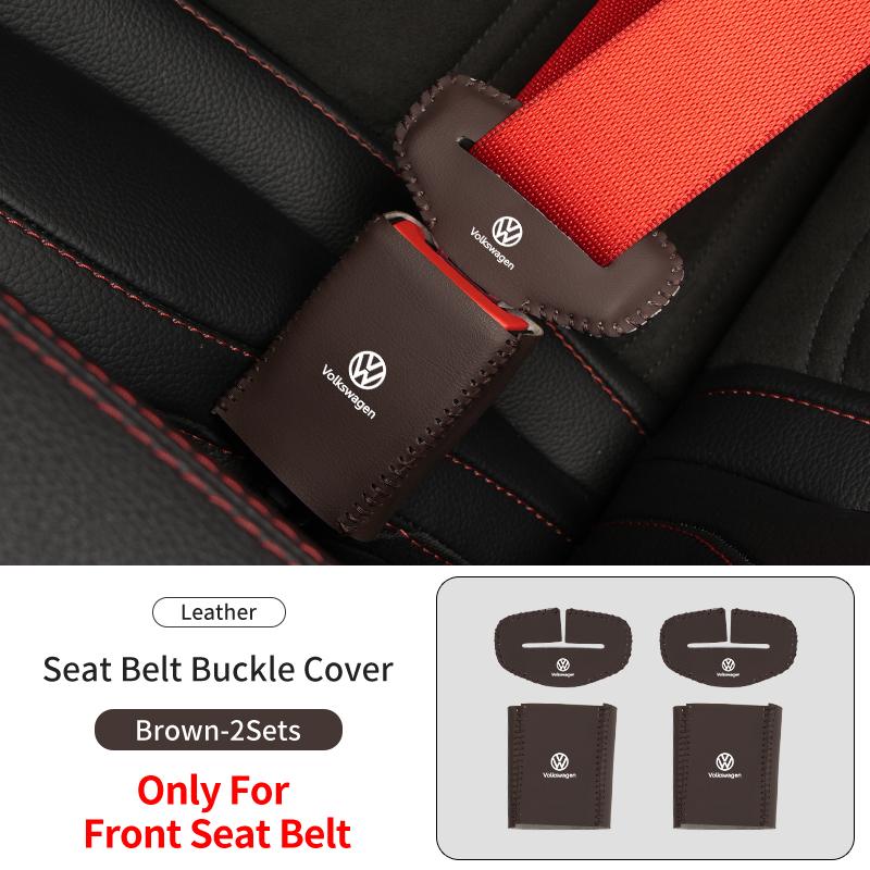 BFPQY1 2Sets Leather Car Logo Seat Belt Buckle Protector Cover Only For Front Seat Belt For VW Scirocco Jetta Beetle Golf Passat Polo