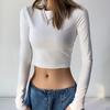 Sexy Black Cotton Women's Clothing O-Neck Long Sleeve Navel Autumn Base Women's Clothing Fashion Casual Ropa Mujer