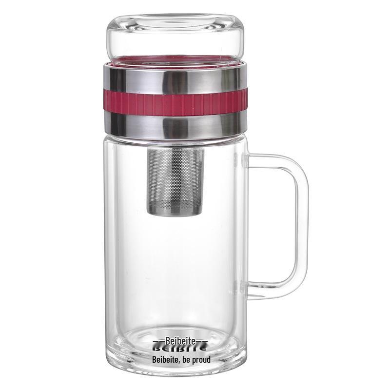 High Temperature Resistant Large Capacity Glass Tea Cup with Infuser, Double-Walled, Heat Insulated, and Portable Borosilicate Glass.