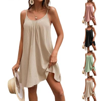 Women Sleeveless Summer Dress Lightweight Casual Loose Fit Mini Dress with Adjustable Spaghetti Straps for Vacation Beachwear