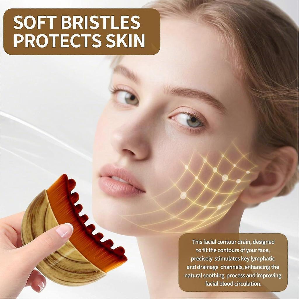 Lymphatic contour face brush, dry lymphatic contour face brush, soft bristle brush set, face, chin and neck lymphatic drainage massager, relaxing mass