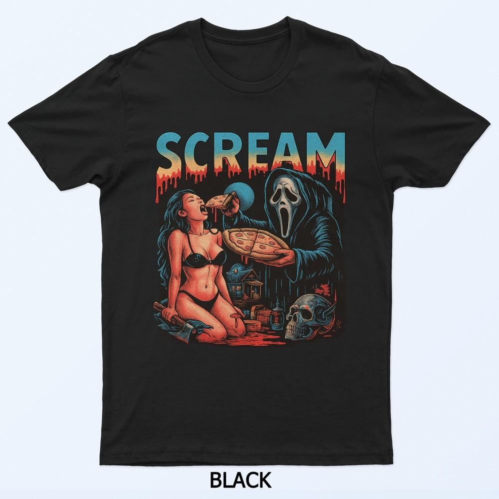 Scream Ghostface Funny Pizza Horror Movie T-Shirt