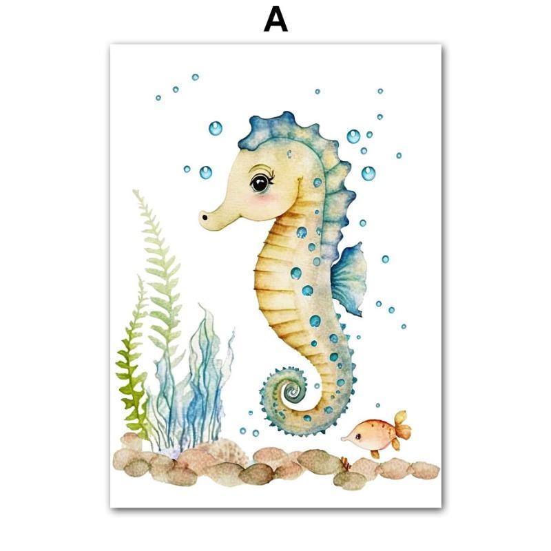 Cute Whale Sea Horse Octopus Crab Turtle Wall Art Posters And Prints Nordic Nursery Canvas Painting Picture Baby Kids Room Decor