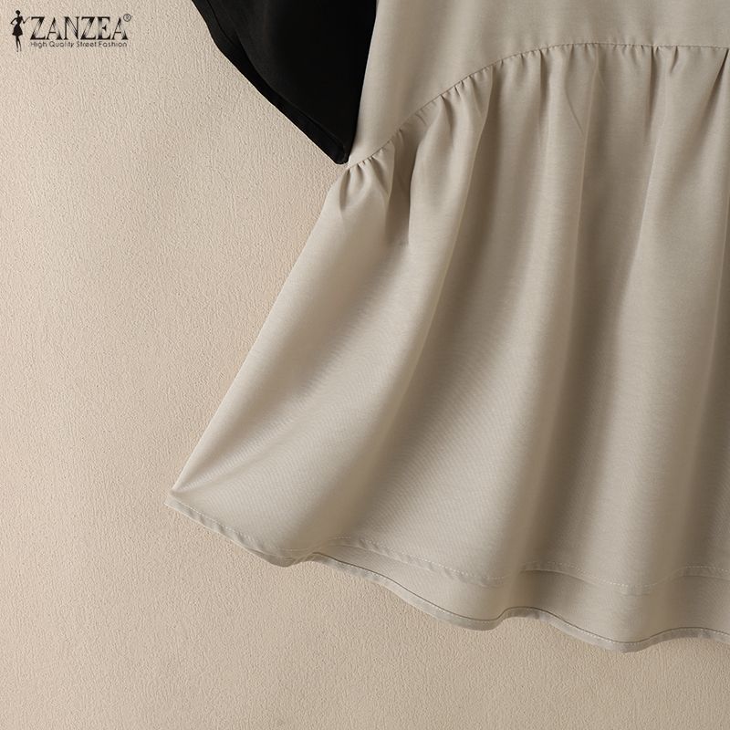 ZANZEA Women Casual V-Neck Patchwork Short Sleeve Loose Blouse