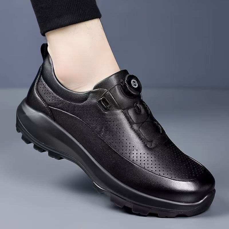 Leather shoes men's hollow lightweight breathable travel hiking shoes rotating buckle casual fashion casual leather shoes men