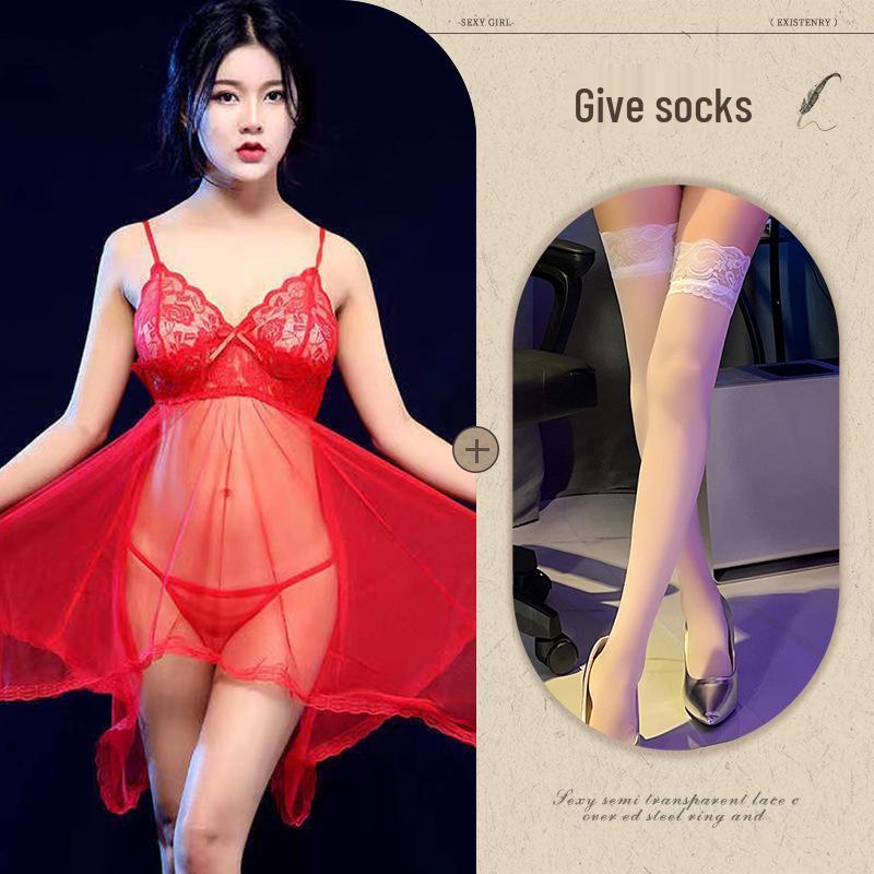 Damska Seksowna Bielizna z Siateczki i Koronki - Przezroczysta Koszula Nocna Plus Size na Wszystkie Sezony