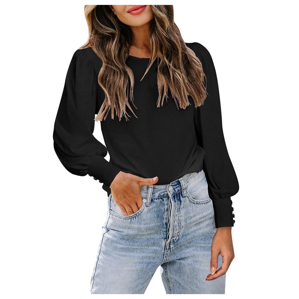 Women's Fashion Temperament Puffed Sleeves Round Neck Loose Casual Top