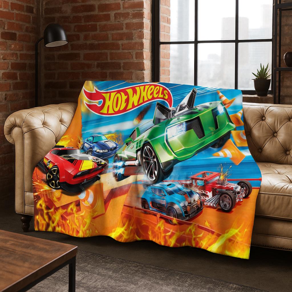 Cartoon Hot Wheels Spielzeug Rennwagen Kunst Flanelldecke, Gemütliche Weiche Überwurfdecke für Zuhause Schlafzimmer Bett Sofa Picknick Abdeckung Kindergeschenk