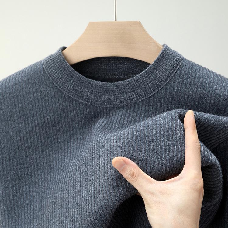 2025 Winter Men's Plus Velvet Round Neck Sweater: Casual, Simple, Warm Knitwear for Middle-Aged Comfort