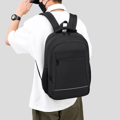 Men's Simple Solid Color Commuter Backpack Computer Bag with Reflective Strip Leisure Business Travel Backpack