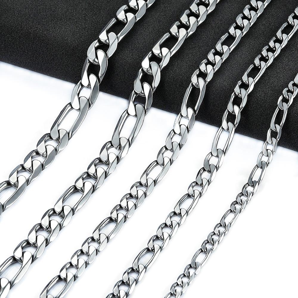 Classic Stainless Steel Figaro Chain Link Necklace Chains for Men Women Silver Choker Metal Jewelry Making Accessories
