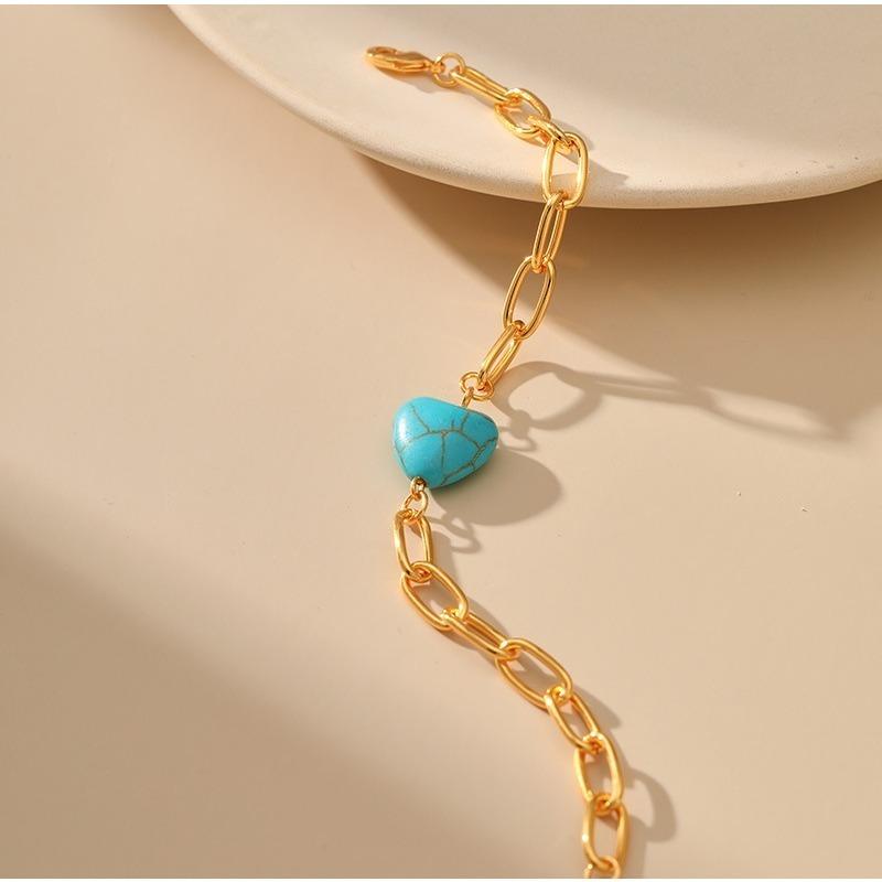 Heart Turquoise Design Handmade 18k Gold Plated Hollow Chain Bracelet For Women