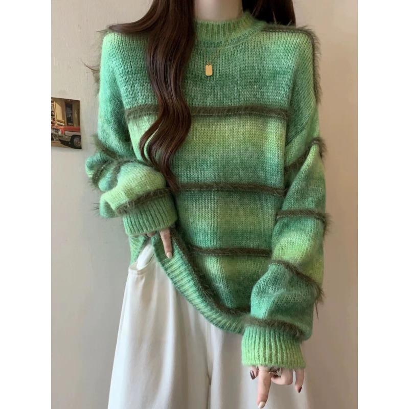 Autumn and winter new fashion gradual change color colorful fringed loose version thin versatile sweater knitted sweater top women