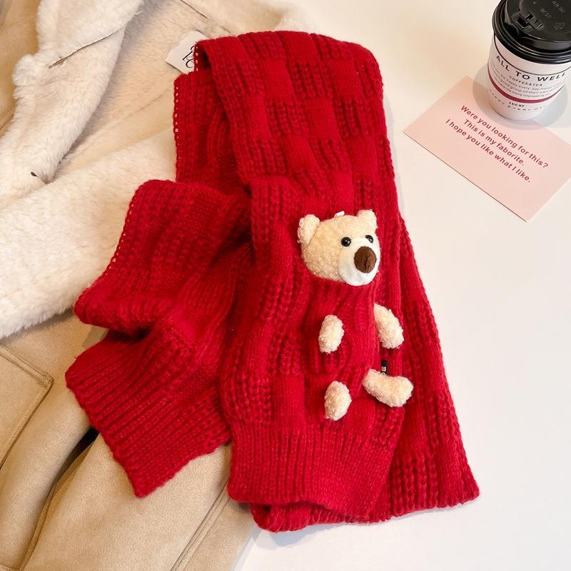 Cute Bear Short Knitted Handmade DIY Scarf Women's Winter Birthday Gift Student Wool Scarf