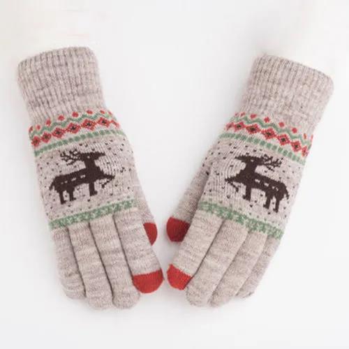 Thickened Plus Velvet Touch Screen Gloves Female Winter Korean Version Knitted Printing Gloves Split Finger Wool Gloves