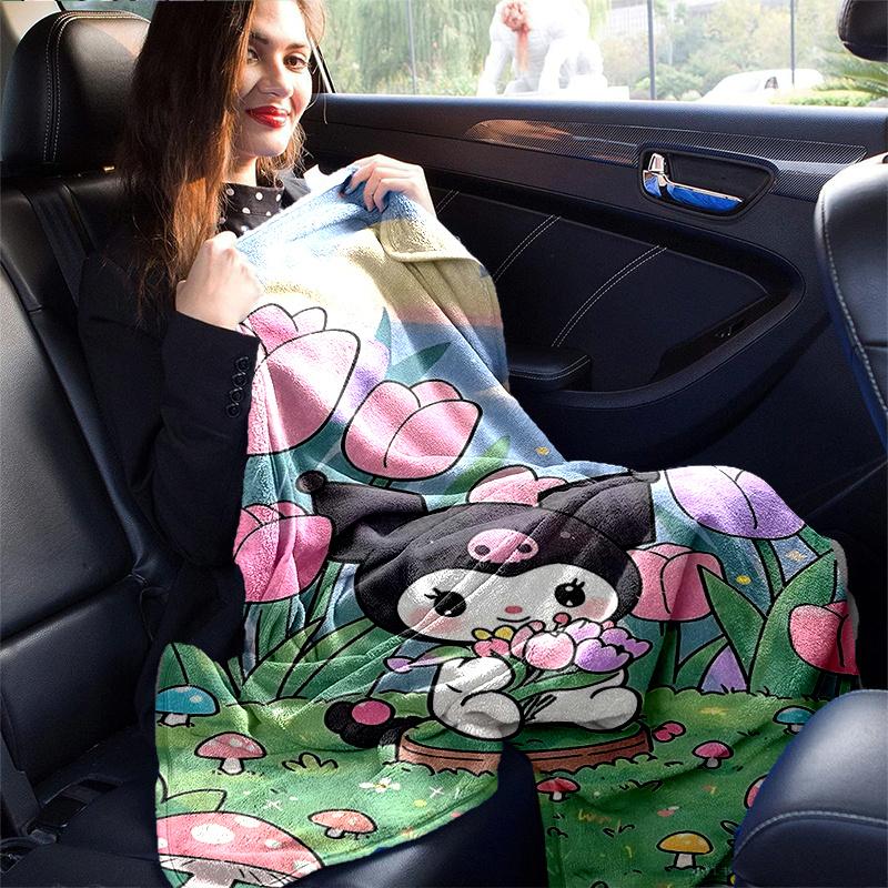 1pc Floral Adventure Kuromi Blanket, Soft Throw for Room Decor, Perfect Gift for Family and Friend, Living Room, Travel, Camping, Car Blankets, Beach,
