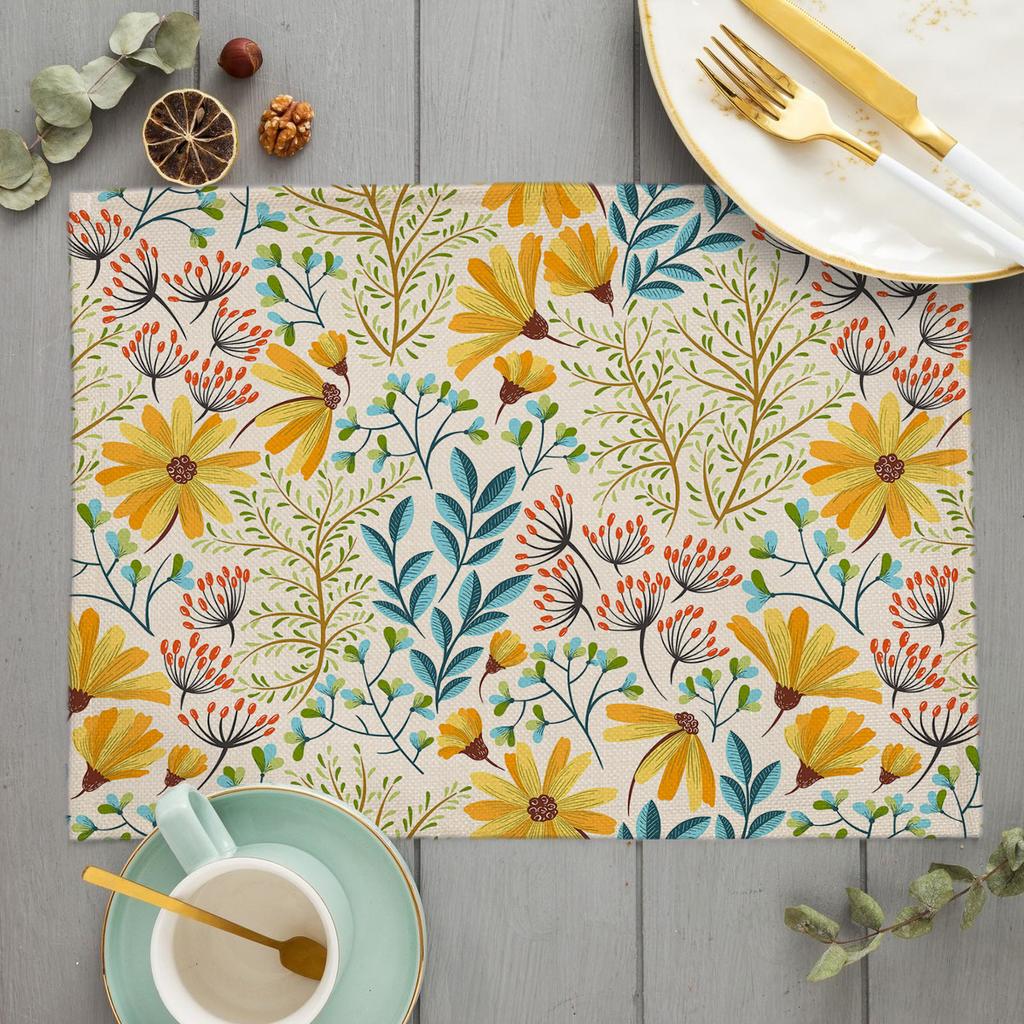 Bohemian Floral Pattern Placemat Kitchen Decor Cotton Linen Boho Dining Table Mats Coaster Pad Bowl Coffee Cup Mat 40X30cm