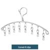 Stainless Steel Multifunctional Windproof Sock and Clothes Hanger with Clips for Home and Dorm Use.