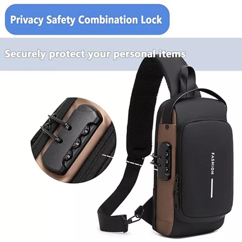 Men's Crossbody Bag Shoulder Sling Bag Anti-theft Lock Chest Bag With USB Port