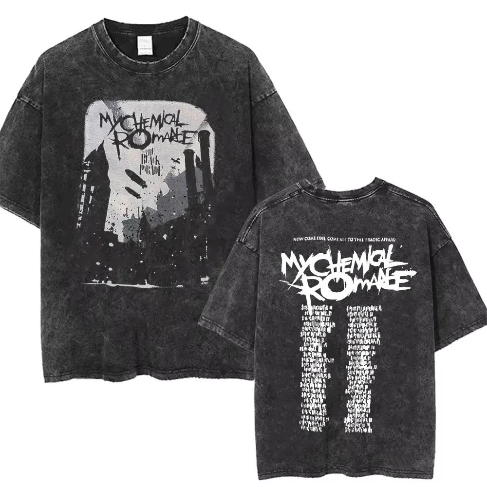 Rock Band My Chemical Romance Music Cover Washed Vintage Printed Tshirt Men Women Punk Emo Rock Oversized Short Sleeve T Shirts