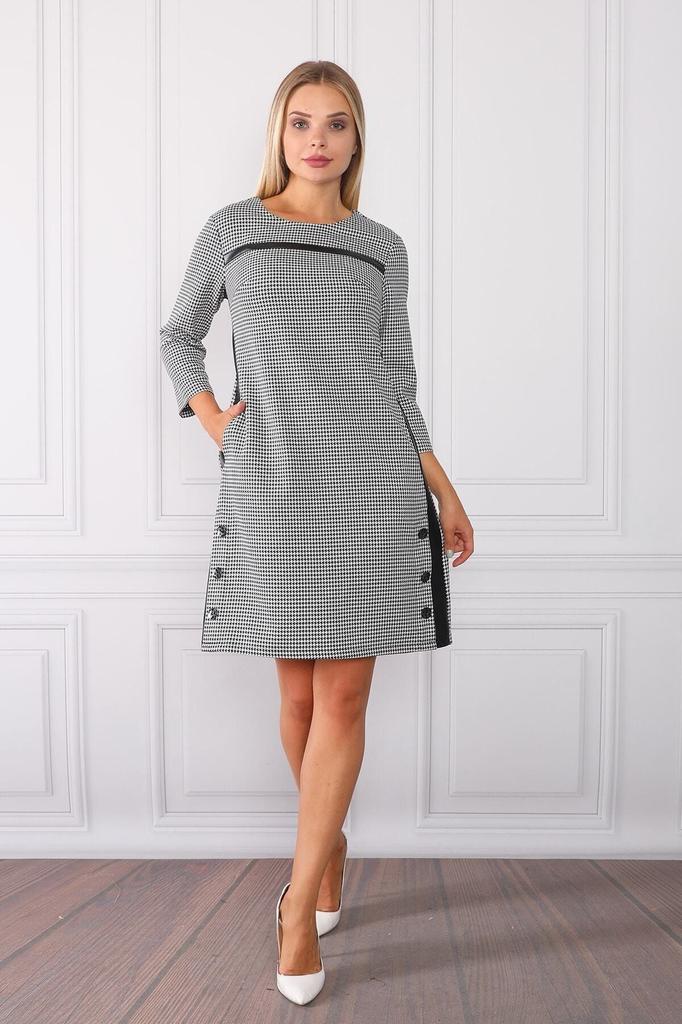 Damen Übergröße Kleid Gestreiftes und Lederdetailliertes Kleid