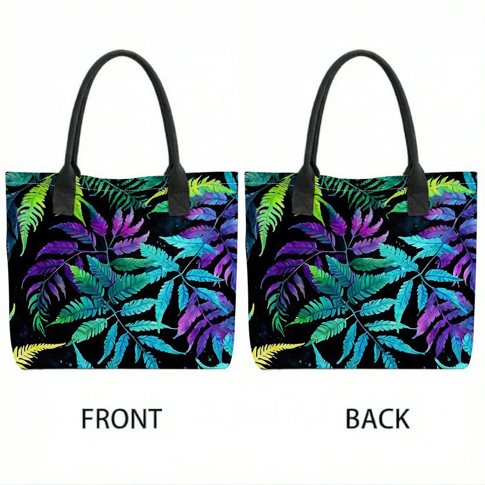 Vibrant Fern Printed Casual Large Tote Bag Lightweight Reusable Daily Shopping Shoulder Handbag for Women