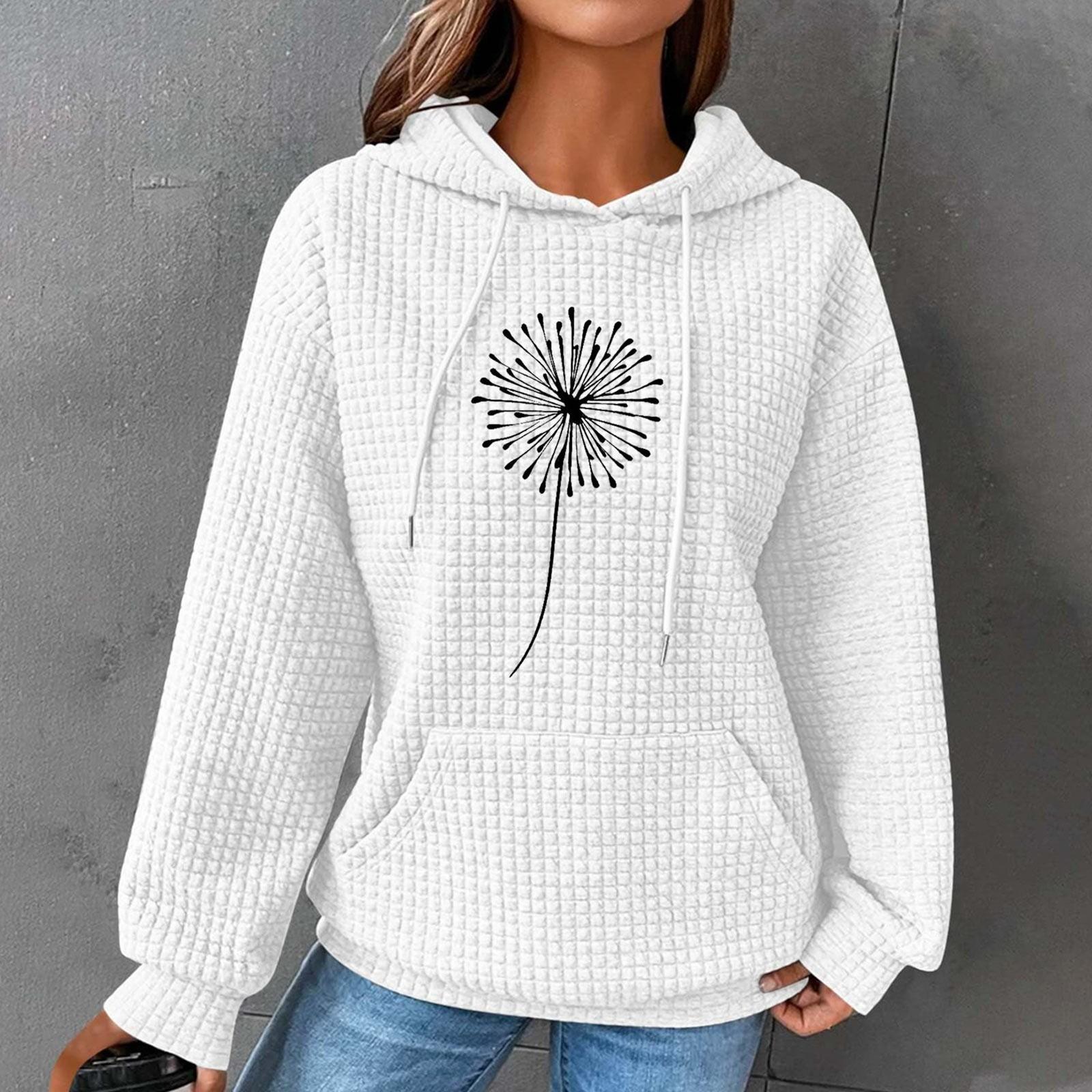 

Женские толстовки с длинным рукавом, повседневные толстовки с капюшоном и шнурком с принтом для женщин, пуловер с карманами L белый