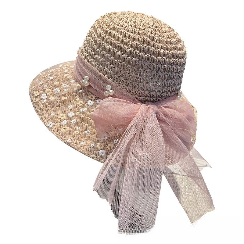 Summer Straw Hat For Women With Bow Knot Design And Wide Brim Sun Protection