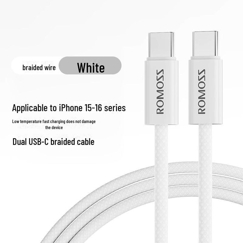 

Кабель ROMOSS Dual Type-C для быстрой зарядки iPhone 15/16 и планшетов, зарядное устройство PD мощностью 30 Вт 2 meters
