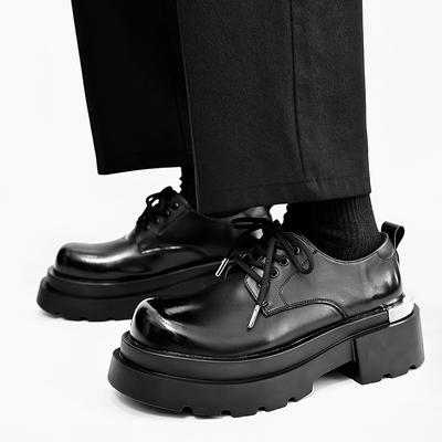 Pantofi bărbați stil stradal britanic din piele neagră - Decor metalic cu efect de creștere în înălțime, la modă și confortabili pentru moda urbană