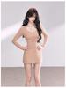 French Style Knit Dress: Lace-Up Waist, Slim Fit, A-Line Short Skirt, Women's Body-Hugging Design