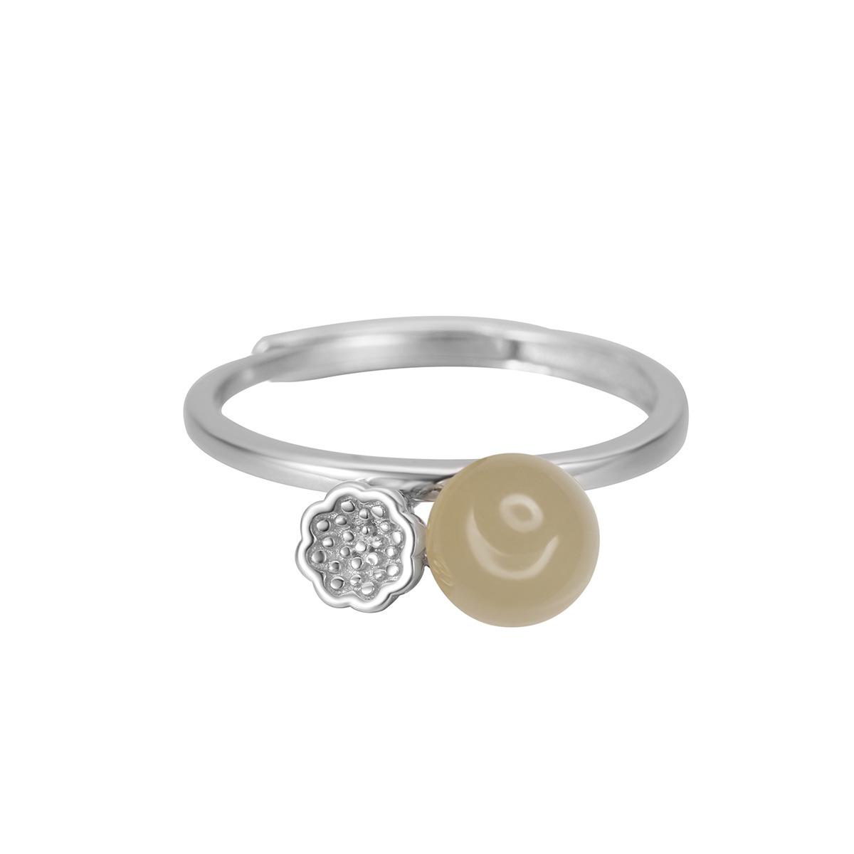 

S925 Sterling Silver Good Luck Lotus Ring Women s Dynasty Vintage Lotus Jewelry Premium Hetian Jade opening adjustable