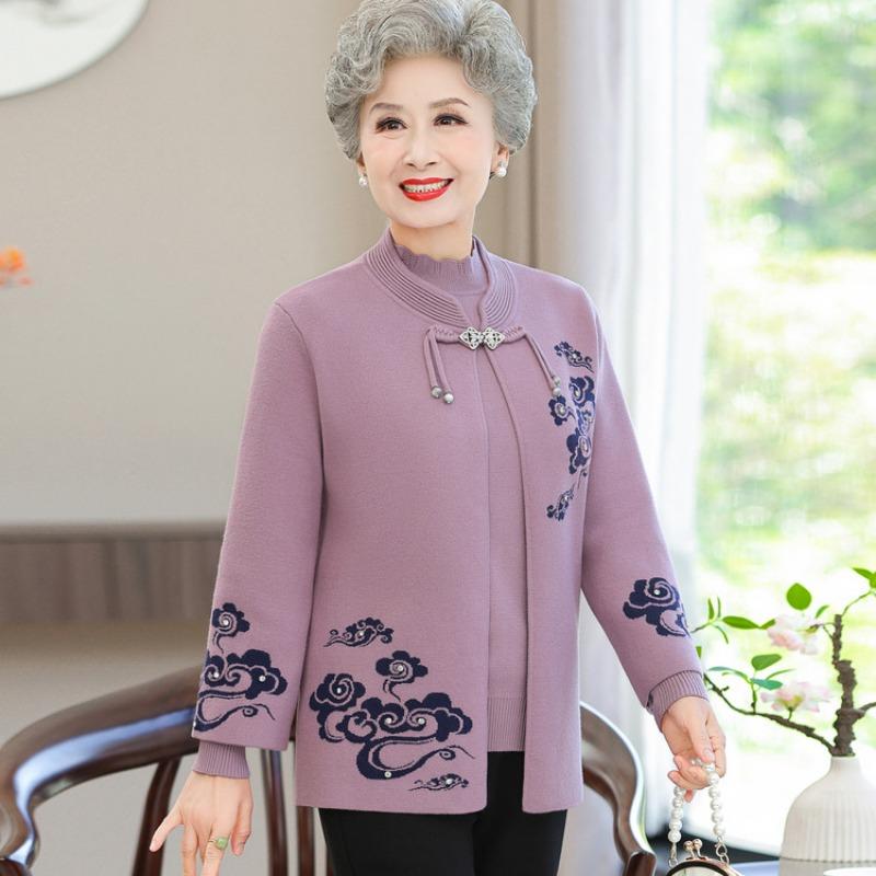 Elderly autumn clothing female grandmother knitted spring and autumn coat middle-aged and elderly mother festive knot wedding dress set