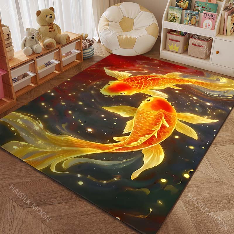 1PC Koi swimming in night sky Pattern Rug Carpets for Bedroom Living Room Sofa Mat Creative Door Mat Cloakroom Home Decor