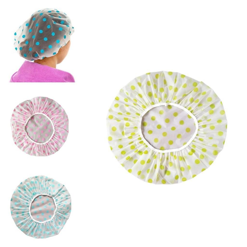 Waterproof Colored Polka Dot Shower Cap Reusable Adult Spa Accessory