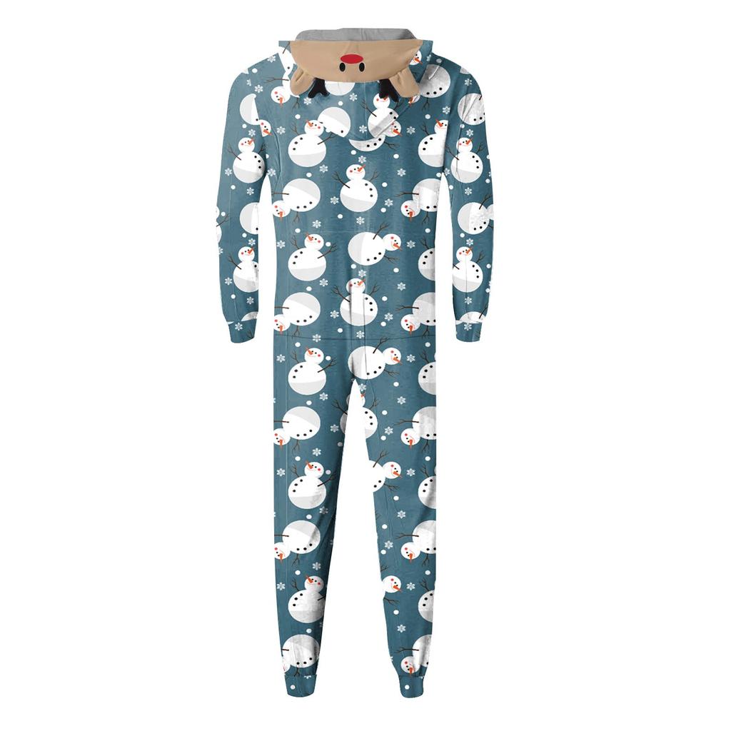 Christmas Print Family Matching Hooded Long Sleeved Zippered Jumpsuit Set