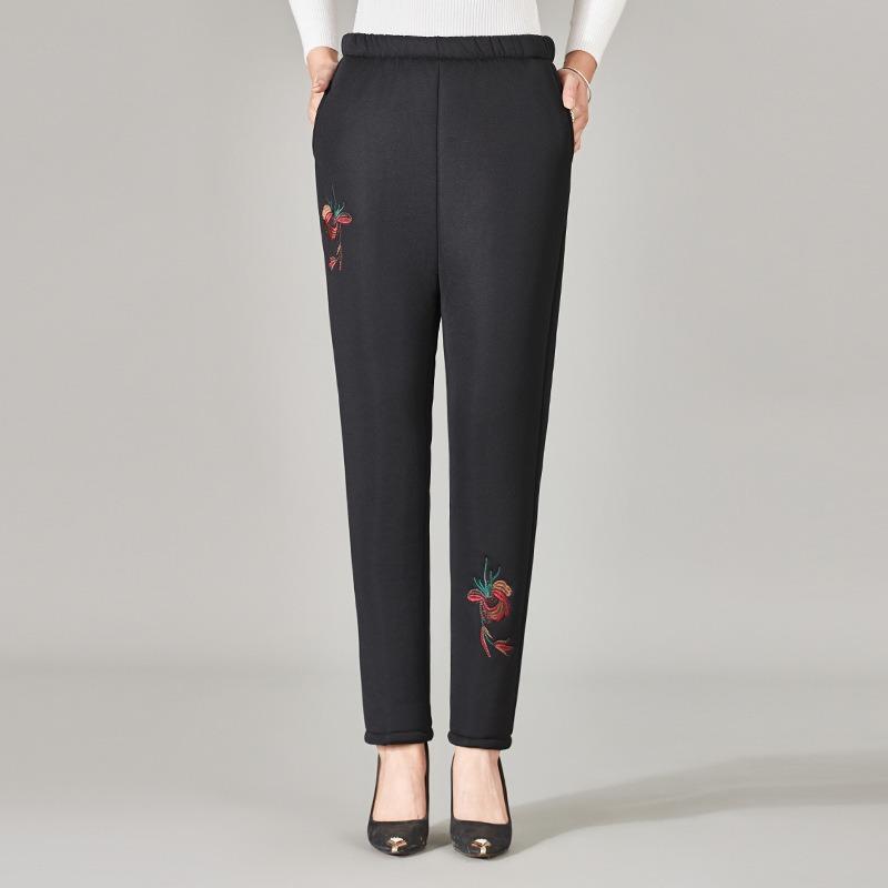 Elderly cotton pants female mother lamb wool pants piled and thickened outer wear winter old lady high waist loose grandma pants