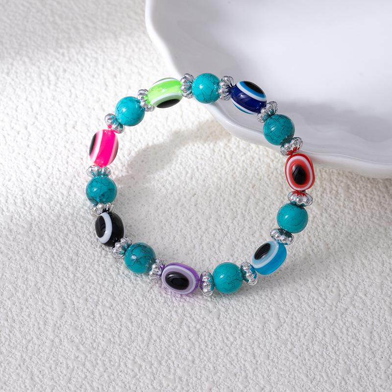 Vintage Handmade Colored Turquoise Beads Devil'S Eye Bracelet Fashion Personality Beaded Eye Elastic Bracelet