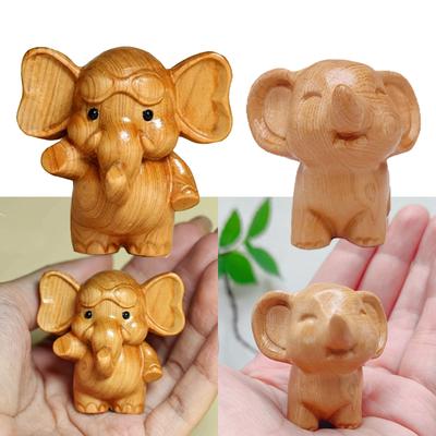 Car Decoration Cute Wooden Elephant Figurine Handcrafted Carved Ornaments Auto Interior Accessories For Dashboard Christmas Gift