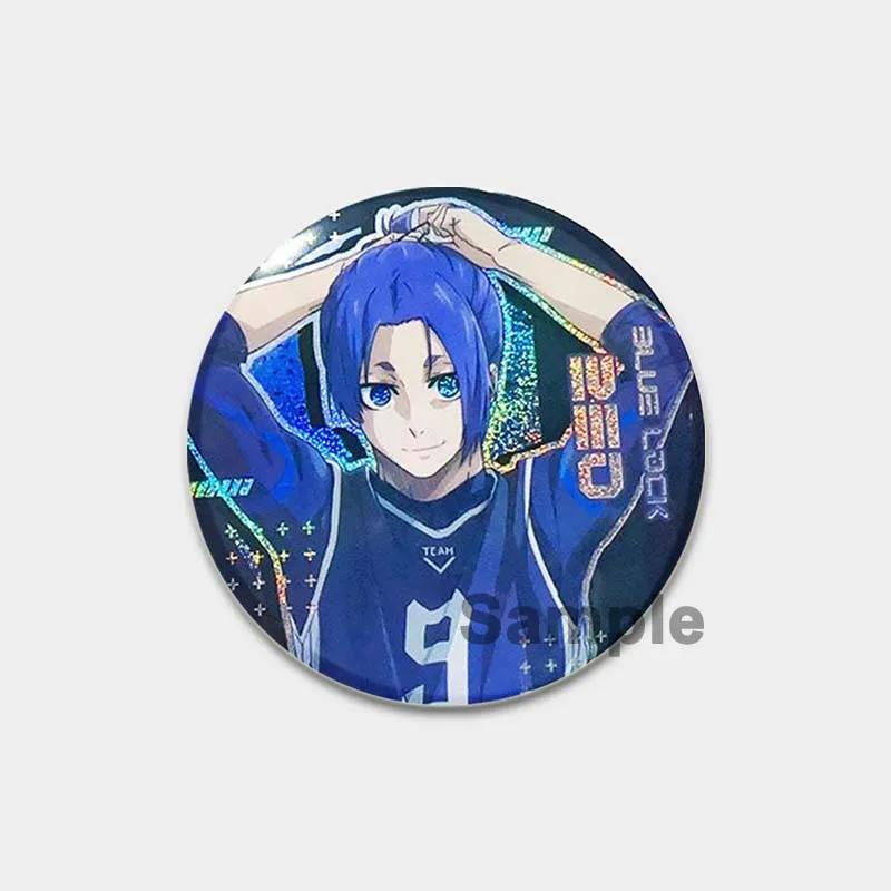 32/44/58 mm runder Anime-Anstecker mit blauem Schloss, Zeichentrickfigur Isagi Yoichi, Brosche, individuell anpassbar, Snap-in-Abzeichen, Cosplay-Zubehör, Schmuck, Geschenke