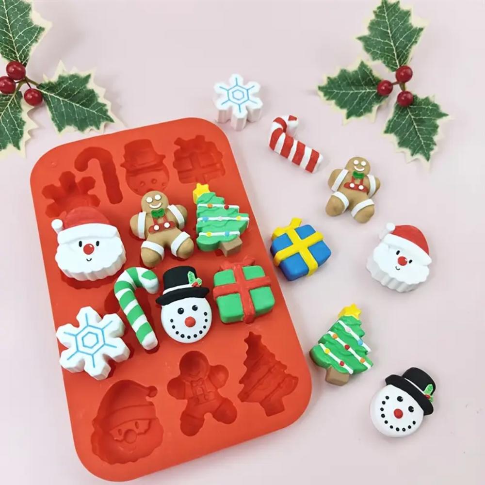 Formas de silicone para chocolate de Natal, formas para assar doces, bengalas de doce floco de neve 3D, bonecos de neve, árvores de Natal, homens de gengibre, San