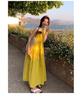 Elegant Yellow Sleeveless Halter Neck A-line Dress - Women's Retro Resort Style.