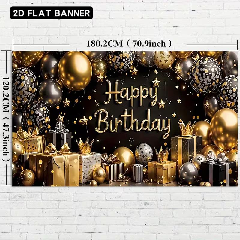 2D Luxury Black Gold Birthday Banner for Night & Adult Themed Parties