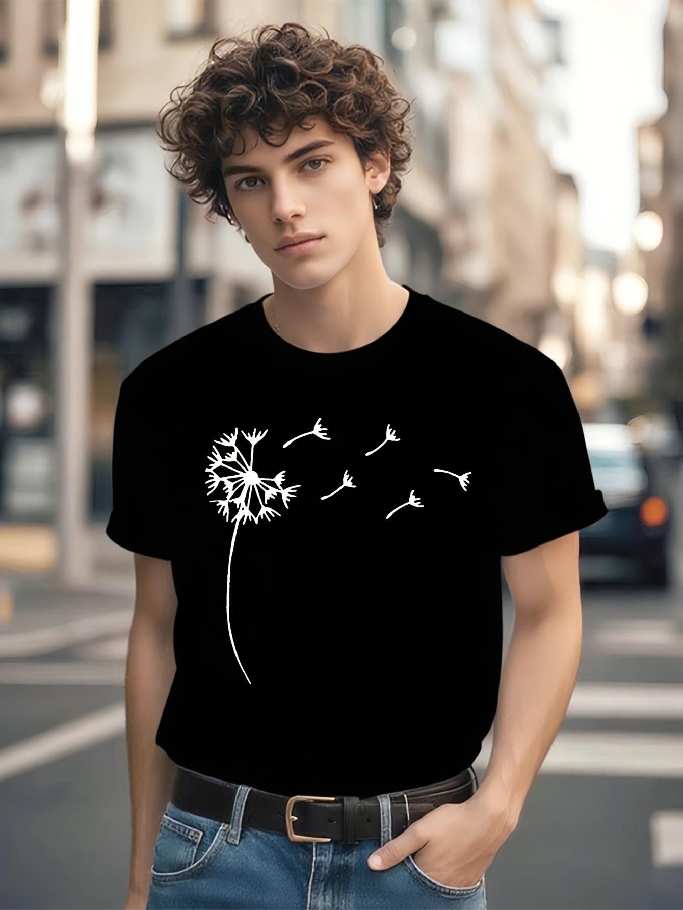 Wo Casual Short Sleeve Tshirt - Black Dandelion Print Rou... S