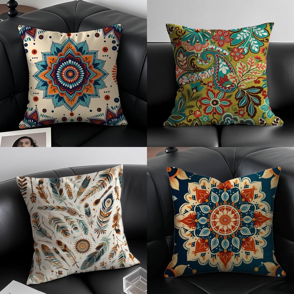 Boho Pattern Ethnic Art Cushion Cover Pillow Case Antidustmite Invisible Zipper Silky Plush Cushion