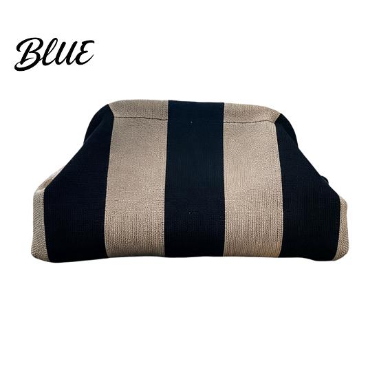 Multipurpose Handbag Women Woven Striped Clutch Purse Large Capacity Kiss Lock Purse Cosmetic Pouch Summer Beach Vacation Evening Dumpling Bag